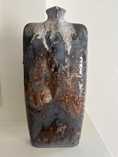Studio Art Pottery Rectangular Slab-Built Vase with Abstract Textured Design — listing 3