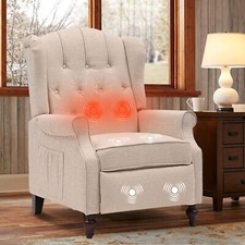 Traditional Tufted Burgundy Leather Wingback Recliner with Nailhead Trim — listing 4