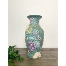 Chinoiserie High-Relief Molded Ceramic Baluster Vase with Village Scene — listing 4