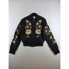 Cotton Silk Heavily Embroidered Floral Bomber Jacket, Women's XL — listing 5