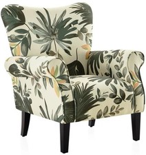 Traditional Mahogany-Finish Upholstered Armchair with Gold Striped Fabric — listing 2