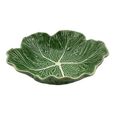 Vintage Yellow Majolica-Style Cabbage Leaf Bowl with White Vein Detail
