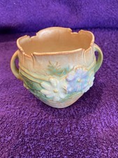 Roseville Pottery Cosmos Two-Handled Vase in Blue — listing 3