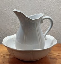 Vintage Ceramic Wash Pitcher and Basin Set with Stag/Deer Transfer and Embossed Rust Trim — listing 4