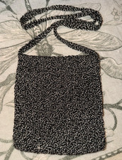 Vintage Beige Woven Cotton Crochet Crossbody Handbag with Braided Strap — listing 5