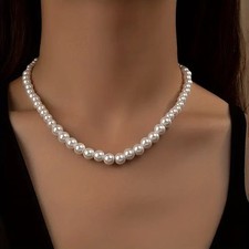 Graduated Faux Pearl Strand Necklace with Gold-Tone Box Clasp — listing 4
