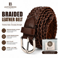 Vintage Braided Brown Leather Belt with Ornate Silver-Tone Buckle and End Cap — listing 5
