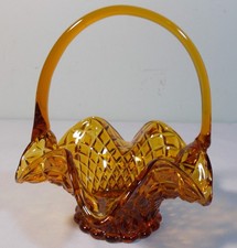 Vintage Amber Ruffled Crimped-Edge Glass Bowl