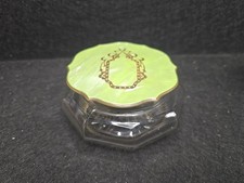 Green Uranium Depression Glass Ribbed Powder Jar / Covered Candy Dish, 3.5" Tall — listing 5