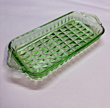 Jeannette Green Uranium Glass Doric or Adam Pattern Individual Butter Pat / Salt Dip with Handle — listing 6