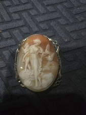 Antique Carved Shell Cameo Brooch, Diana/Luna Goddess with Crescent Moon, listing 2