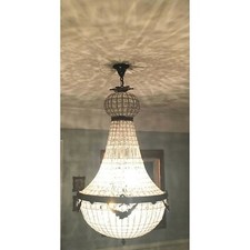Antique French Empire Style Brass & Crystal Basket Chandelier — listing 5