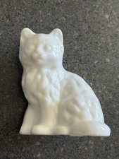 White Milk Glass Reclining Cat Covered Butter Dish with Reticulated Lace-Edge Base — listing 2