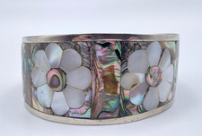 Vintage Hecho En Mexico Alpaca Silver Cuff Bracelet with Crushed Abalone Shell Inlay — listing 6