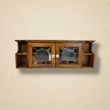 Vintage Oak Wall-Mounted Cabinet with Carved Foliate Panel Door — listing 2