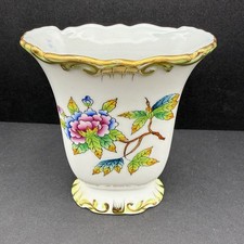 Herend Hungary Hand-Painted Porcelain Baluster Vase with Cornflower Motif and Fluted Rim