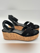 Gianni Bini Black Leather Cutout Platform Wedge Sandals — listing 6