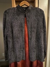 Onyx Nite by Wendye Chaitin Women's Black & Gold Medallion Print Open-Front Cardigan/Jacket, Size 2X — listing 5
