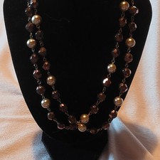 Vintage 20-inch Faux Pearl, Rhinestone & Clear Crystal Bead Station Necklace on Antiqued Silver-Tone Chain — listing 5