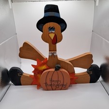 Primitive Folk Art Thanksgiving Turkey Shelf Sitter with Fork Legs and Salt Shaker Hat — listing 4