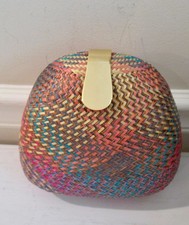 1960s Woven Straw Handbag with Dyed Shell Floral Décor and Raffia Embroidery — listing 4