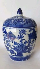 ginger lid Chinese Blue and White Porcelain Ginger Jar with Lid, Floral Lotus Scroll Design — listing 5