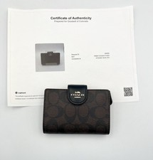 Coach Signature Embossed Leather Turnlock Compact Wallet in Metallic Bronze No visible number