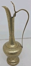 Vintage Solid Brass Pitcher Made in India, 8.5" Tall with Dark Patina