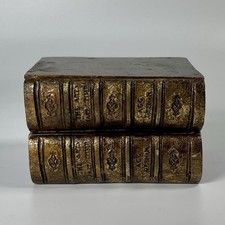 Antique Book-Form Slide Box with Gilt Gesso Relief and Decoupage Courting Scene — listing 4