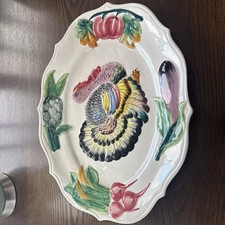 Vintage Italian Hand-Painted Turkey Platter, 18" x 15", Multicolor with Fruit Border — listing 2