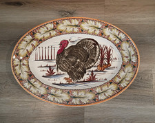 Vintage Italian Hand-Painted Turkey Platter, 18" x 15", Multicolor with Fruit Border — listing 6