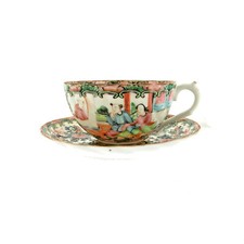 Group of Antique & Vintage Porcelain Tableware: Rockingham-Style Trio, Vienna-Style Cup & Saucer, and Pair of Italian Majolica Rooster Plates — listing 4