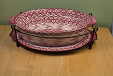 Temp-tations Old World Cranberry 2-Piece Rectangular Baker Set with Trivet/Platter — listing 3