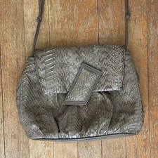 Vintage Black Snakeskin Crossbody Pouch Bag with Thin Shoulder Strap and Flap Snap Closure — listing 6