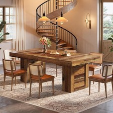 Farmhouse Dining Table with Windsor-Style Chairs, Two-Tone White and Stained Wood — listing 4