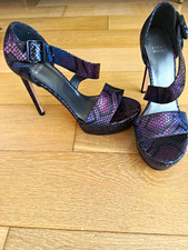 Stuart Weitzman T-Strap Platform Heels, Tweed & Black Leather, Size 10 — listing 5