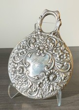 Antique Sterling Silver Shield-Shaped Hand Mirror with Neoclassical Engraving — listing 4