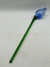 Hand-Blown Art Glass Long-Stem Flower Sculpture with Twisted Stem
