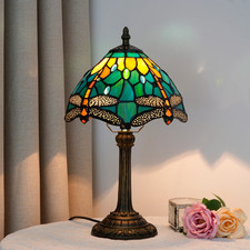 Tiffany-Style Dragonfly Stained Glass Table Lamp with Bronze Base — listing 2
