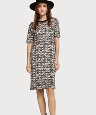 Black and Neutral Patterned Fit-and-Flare T-Shirt Dress, Size L — listing 3