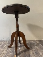 Vintage Mid-Century Round Wood 3-Leg Plant Stand / Side Table with Lower Shelf — listing 4
