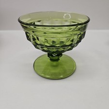 Vintage Avocado Green Glass Footed Sherbet / Dessert Compote Dish — listing 6