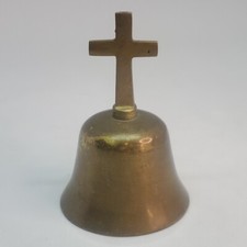 brass bell cross Vintage Brass Hand Bell with Religious Cross Motifs — listing 2