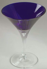 Art Glass Martini Cocktail Glass with Cobalt Blue Controlled-Bubble Ball Stem — listing 6