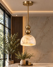 Contemporary Alabaster Panel Pendant Light with Brass Canopy — listing 2