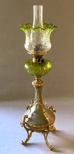 Antique Victorian Converted Banquet Oil Lamp with Embossed Brass Font, Onyx and Column Stem, Ornate Cast Base — listing 2