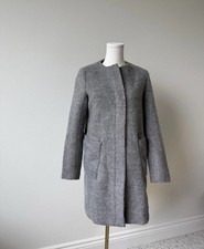 H&M Black Textured Zip-Front Collarless Coat with Gold Zipper Pockets, Size 4 — listing 4