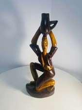 Hand-Carved African Figural Wood Stand / Ostrich Egg Display, Kneeling Figure