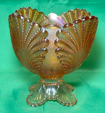 Marigold Carnival Glass Two-Handled Spooner / Open Sugar in Thistle Pattern — listing 4