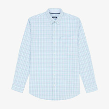 IZOD Men's Non-Iron Stretch Blue Plaid Long Sleeve Button-Down Shirt, Size Large — listing 5